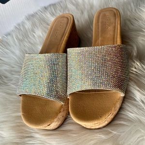 Bamboo Glitter Wedge Sandal 6.5
